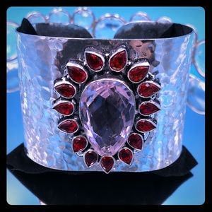 🆕 925 SS STATEMENT CUFF w/ GARNET & PINK TOPAZ